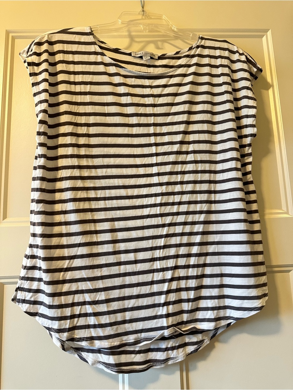 Green Envelope White Tee with Black Stripes
